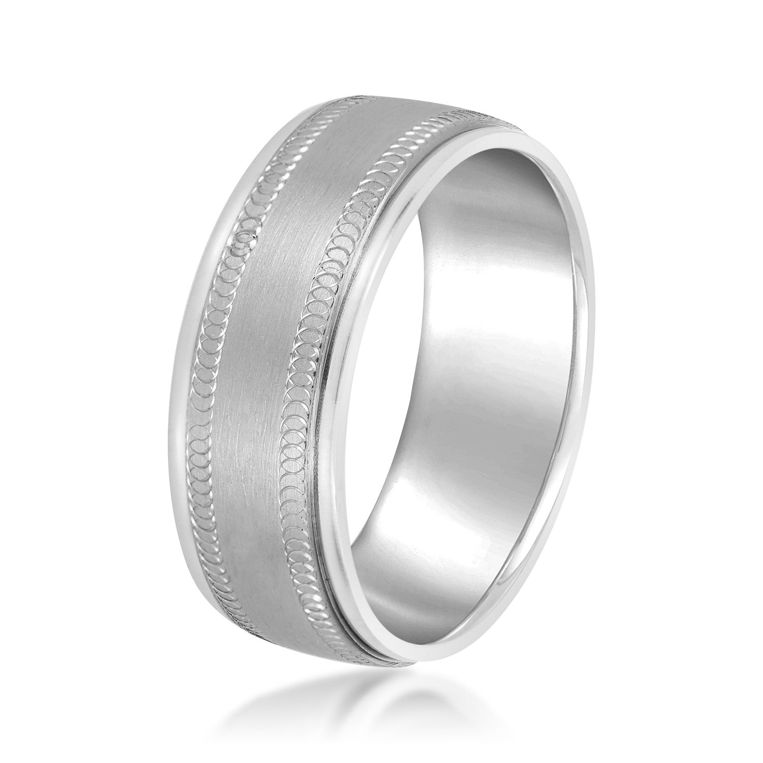 Men's Fine Etched Classic Wedding Band-VIRABYANI